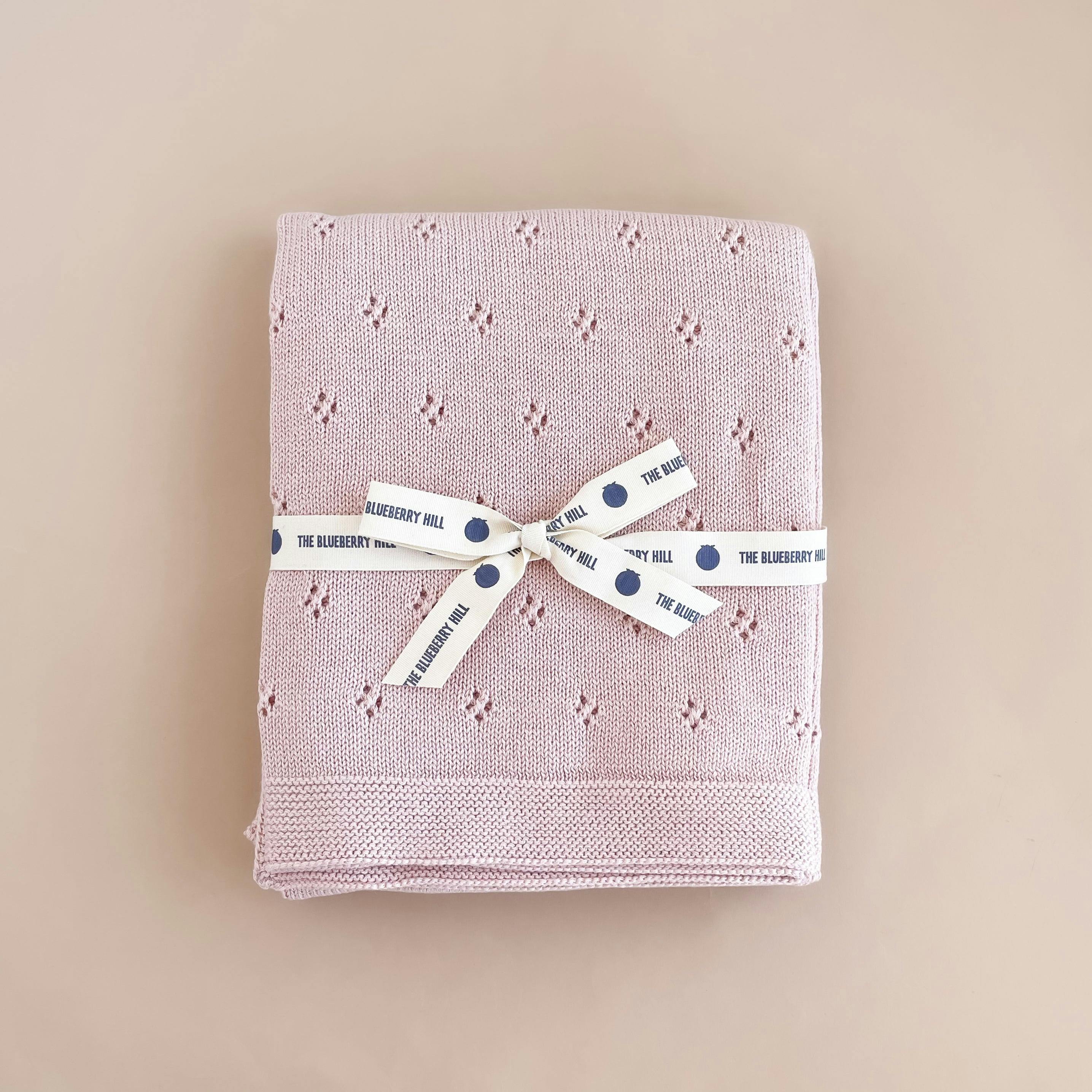 Blush Pique Blanket Pink Flower Rattle Gift Set