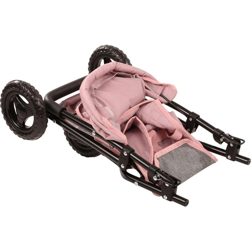 Gotz 3‑Wheel Doll Buggy “Soft Mood” – Compact Grey‑Pink Doll Stroller with Sunshade