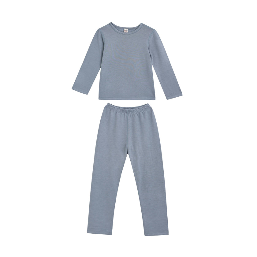 Blue Solid Wool-Blend Pajama Set