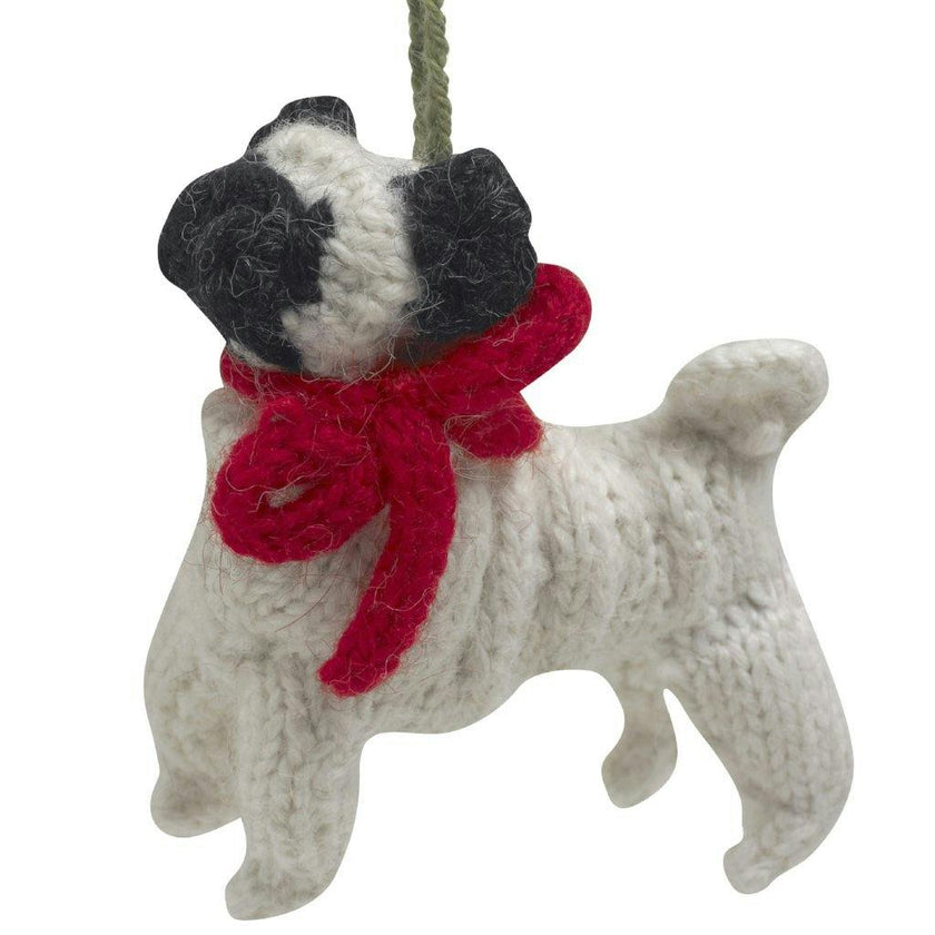 Pug Dog Hand Knit Christmas Ornament
