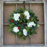Williamsburg Style Americana Fruit Wreath with Hydrangea, Raspberry & Blueberry Summer Front Door Wreath