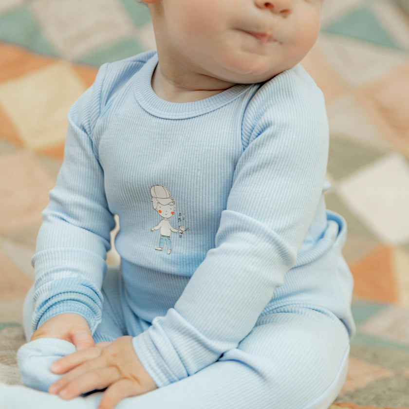 Boy and Girl Print Onesie Off White/Blue