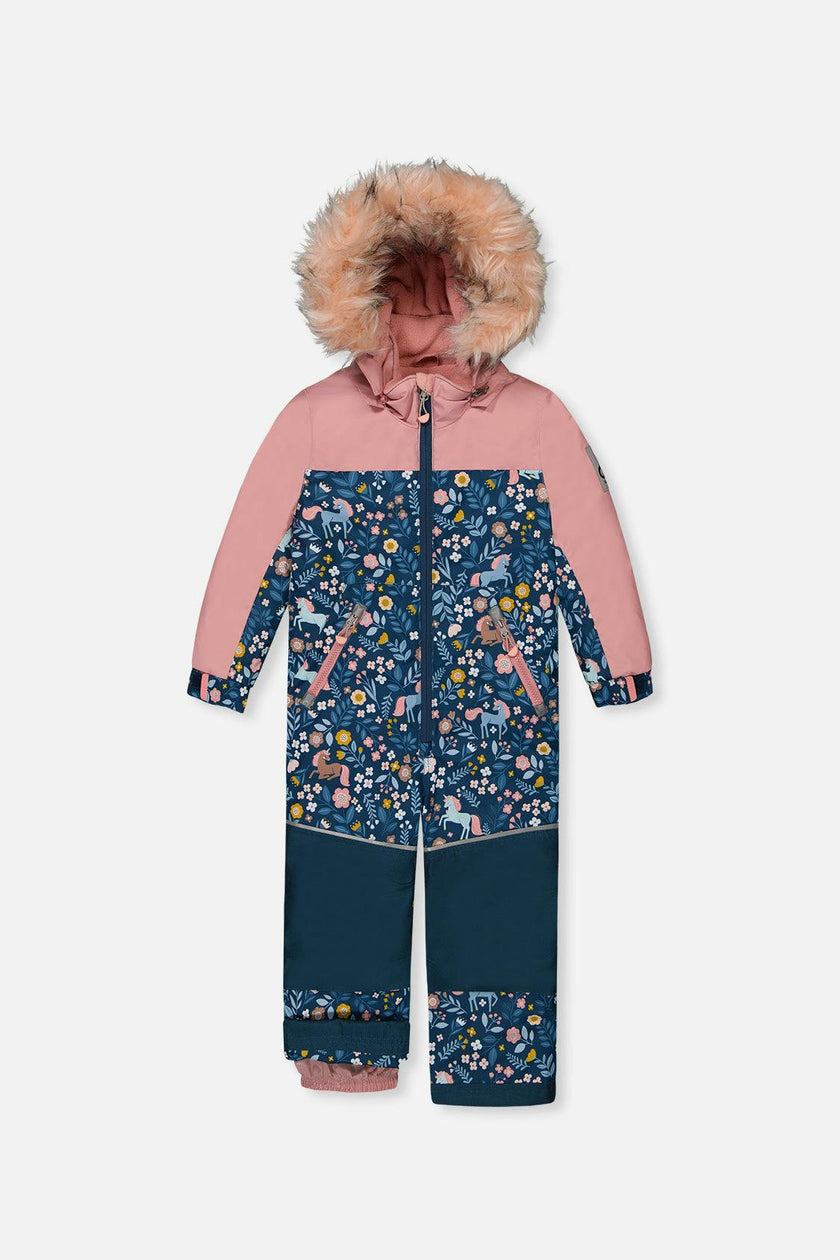 Kids One Piece Discover Snowsuit Blue and Pink Unicorn Print