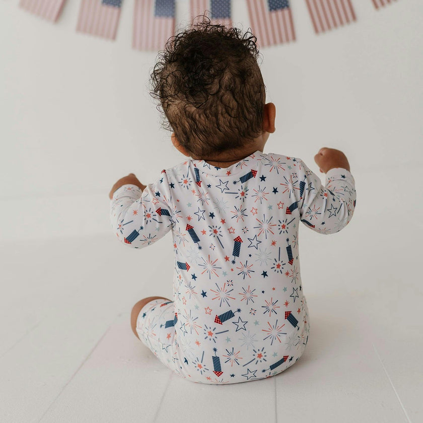 Baby Boy One-Piece Rash Guard Swimsuit in Fireworks