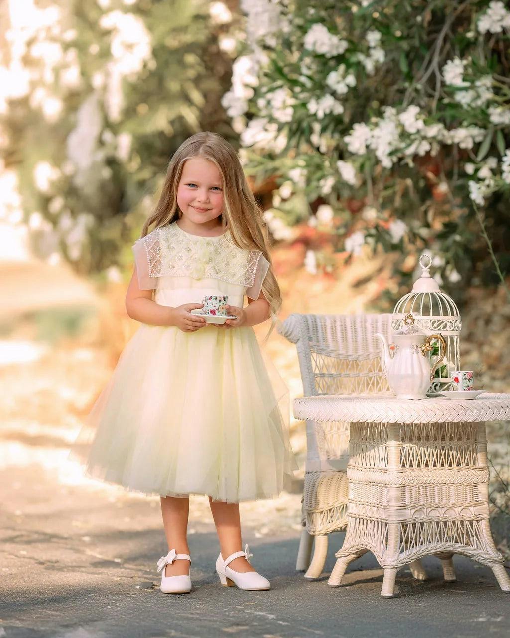 Buttercream Belle Pearl Capelet Flower Girl Dress