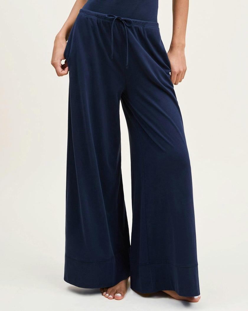 Women's Pima Wide-Leg Lounge Pant in Navy