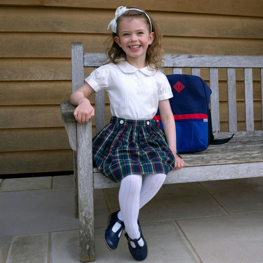 Navy Check Skirt & Blouse Set