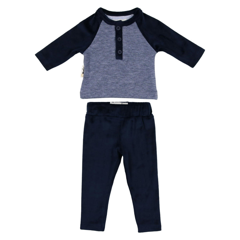 Velour Henley Two Piece Set