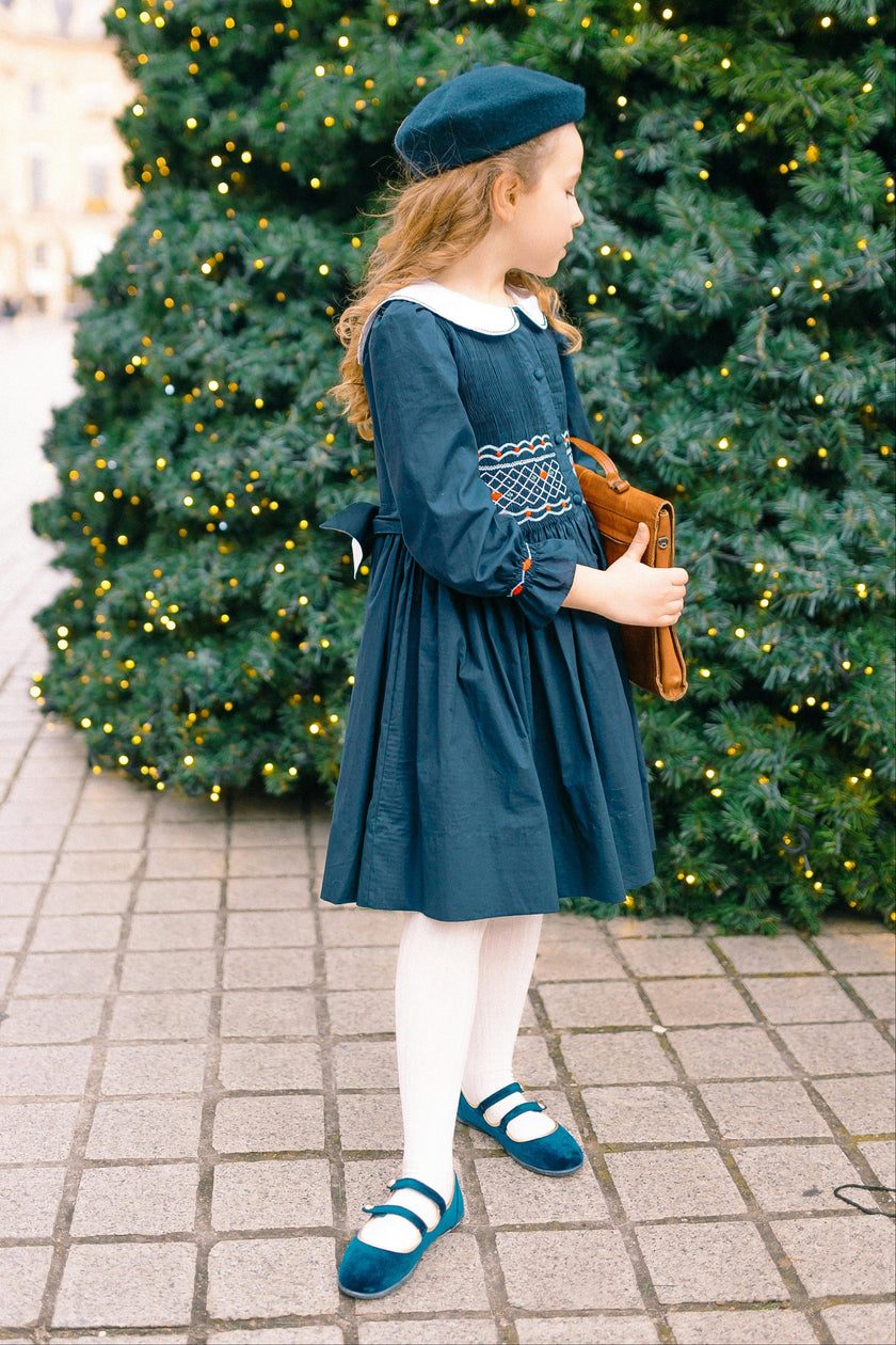 MARINE NAVY SMOCKED DRESS