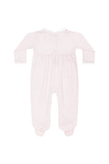 Pink Herringbone Embroidered Footie