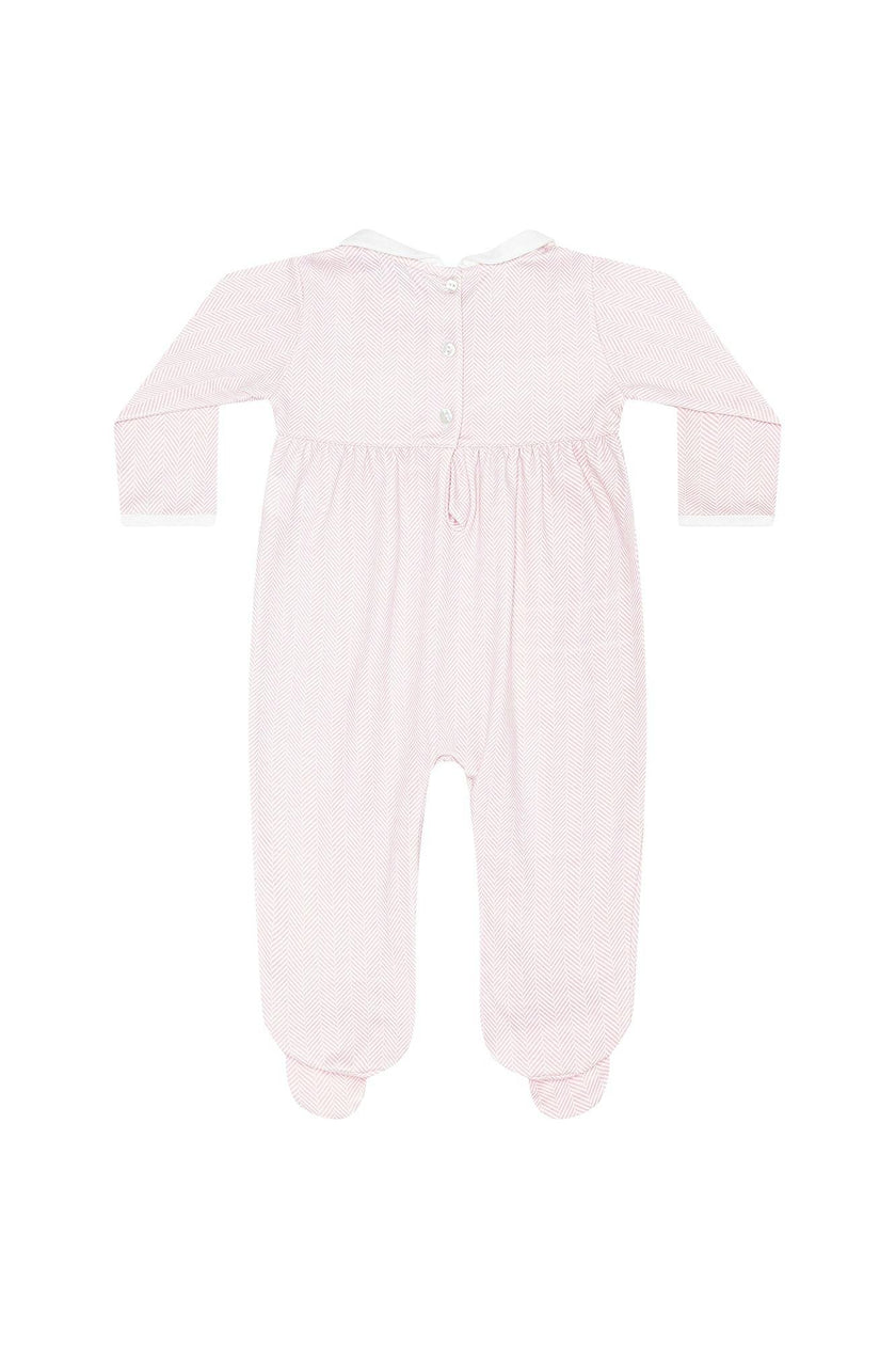 Pink Herringbone Embroidered Footie