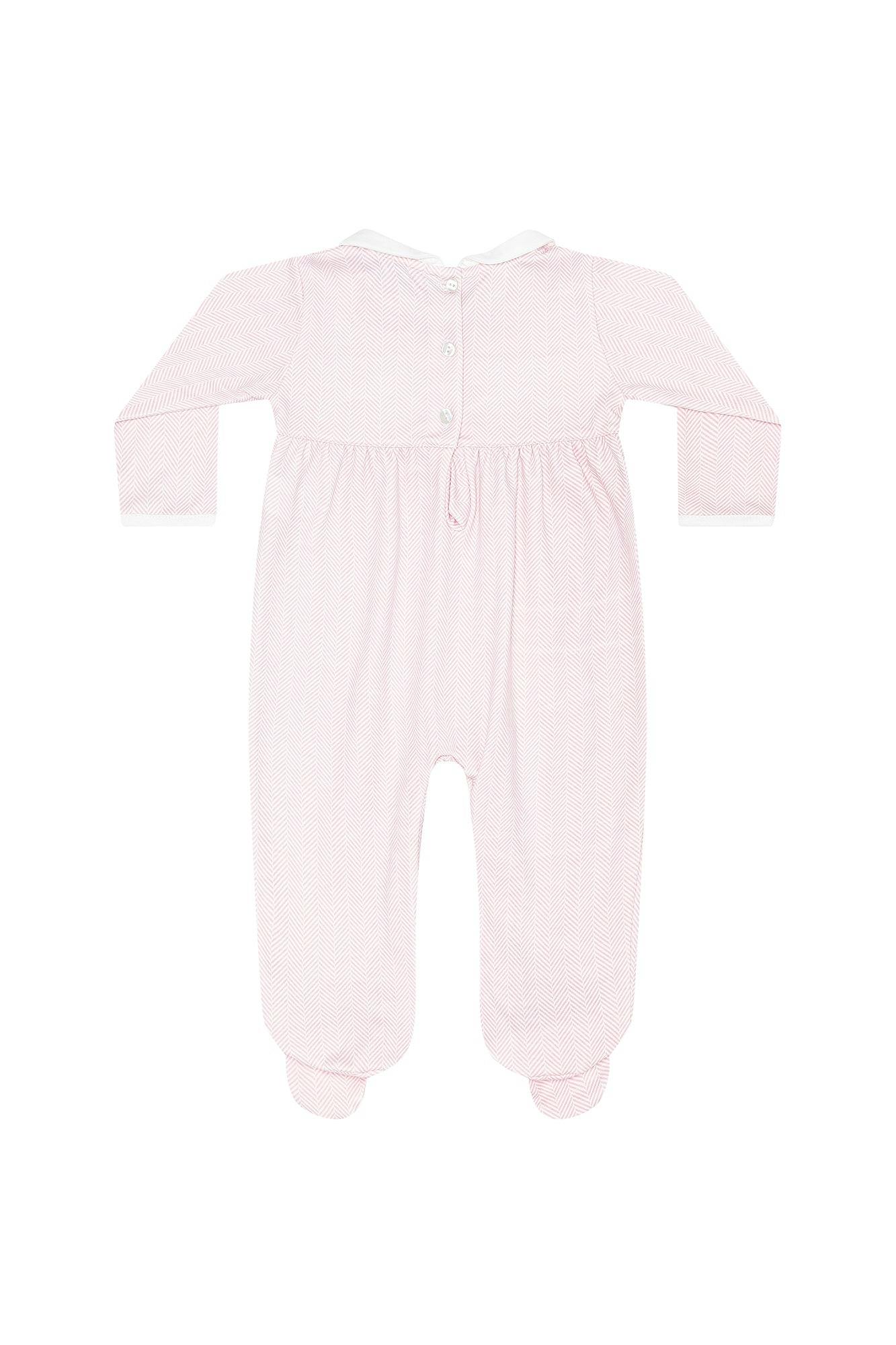 Pink Herringbone Embroidered Footie