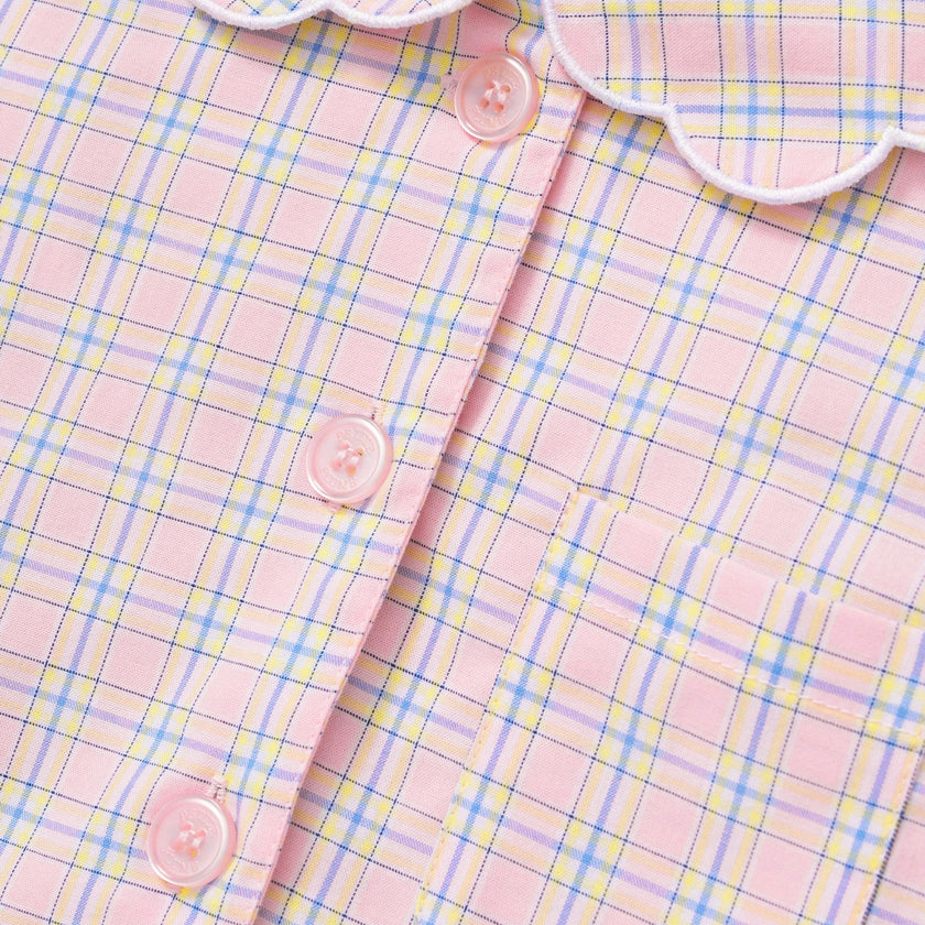 Kid's Twill Colette Short Set in Peony Plaid