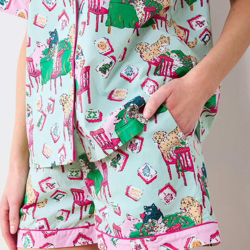 Mah Jongg Menagerie - Short PJ Set - Pale Jade