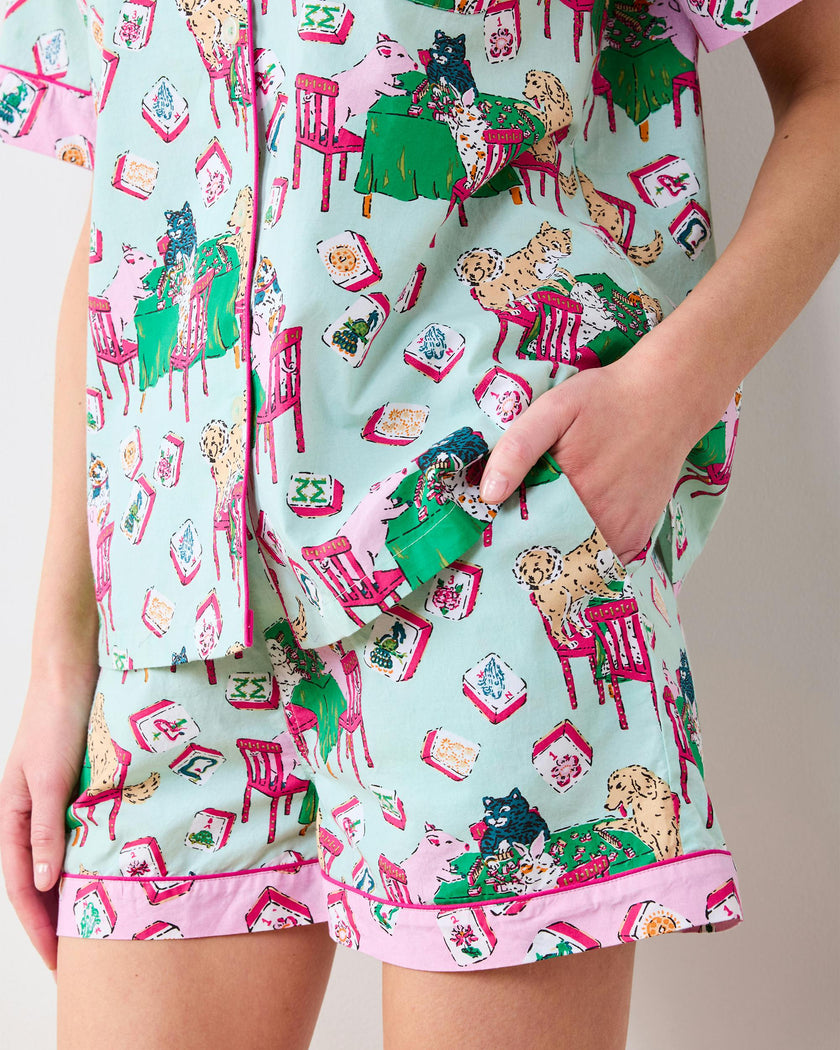 Mah Jongg Menagerie - Short PJ Set - Pale Jade