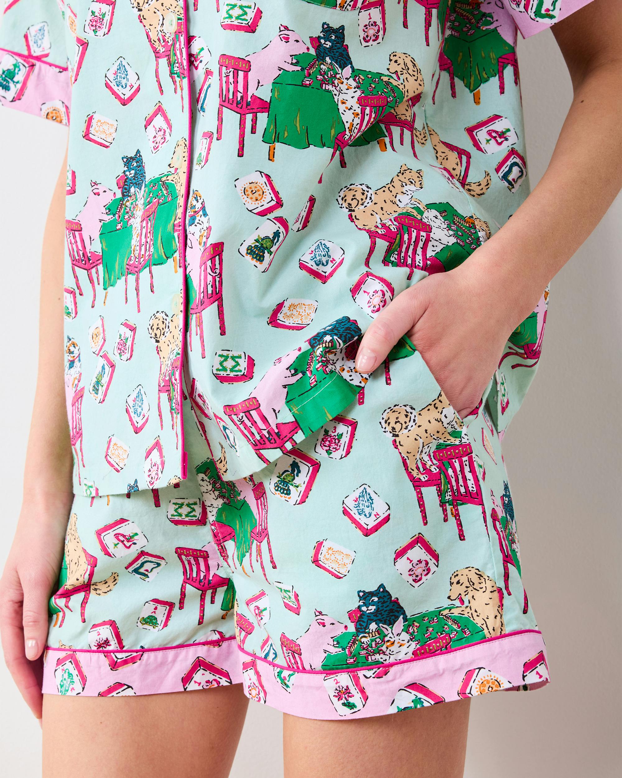 Mah Jongg Menagerie - Short PJ Set - Pale Jade