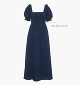 The Scarlett Midi Nap Dress - Navy Tonal Seersucker