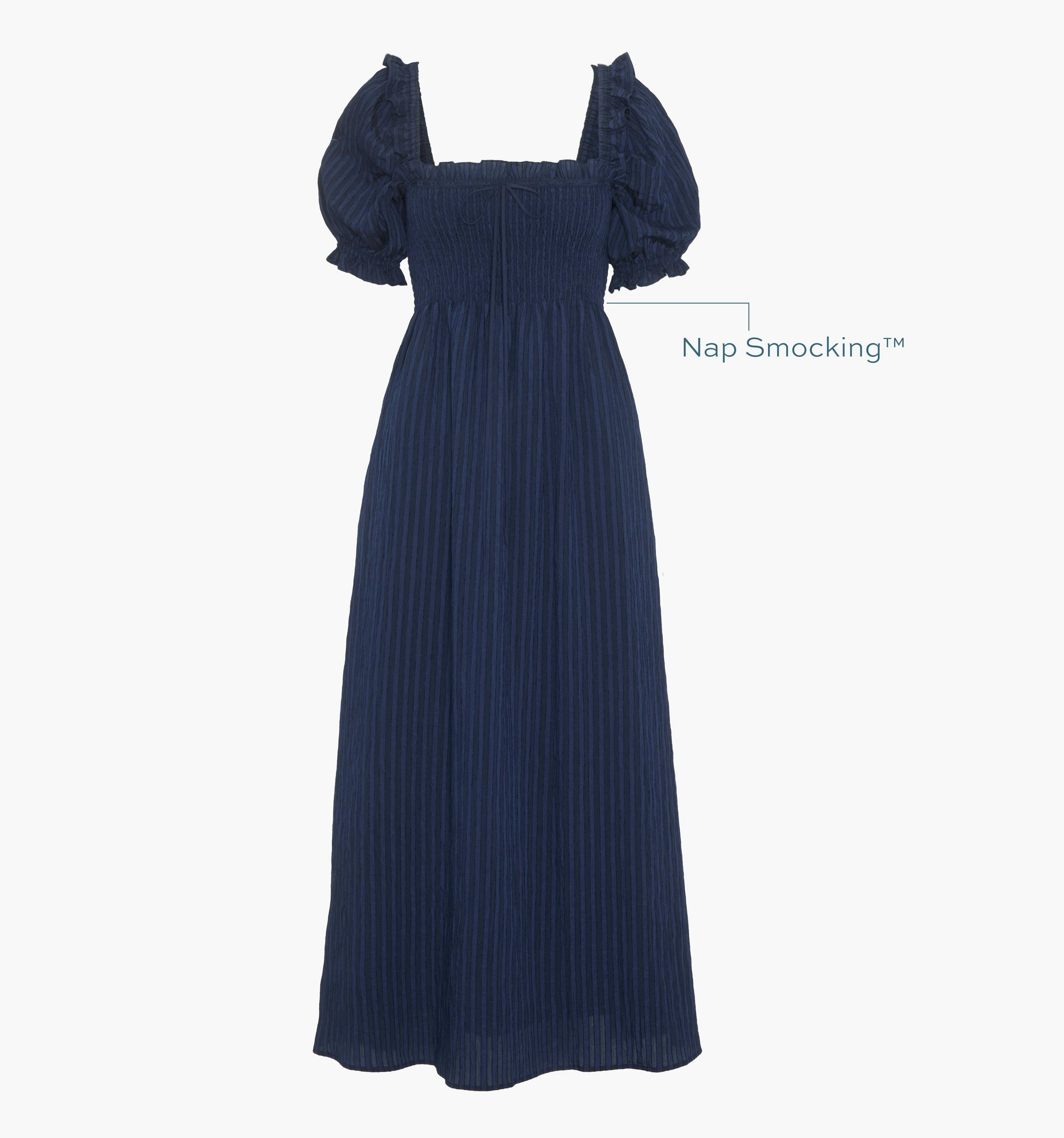 The Scarlett Midi Nap Dress - Navy Tonal Seersucker
