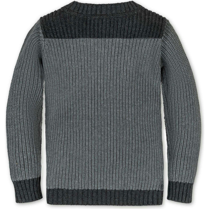 Organic Long Sleeve Shoulder Detail Crewneck Pullover Sweater, Grey