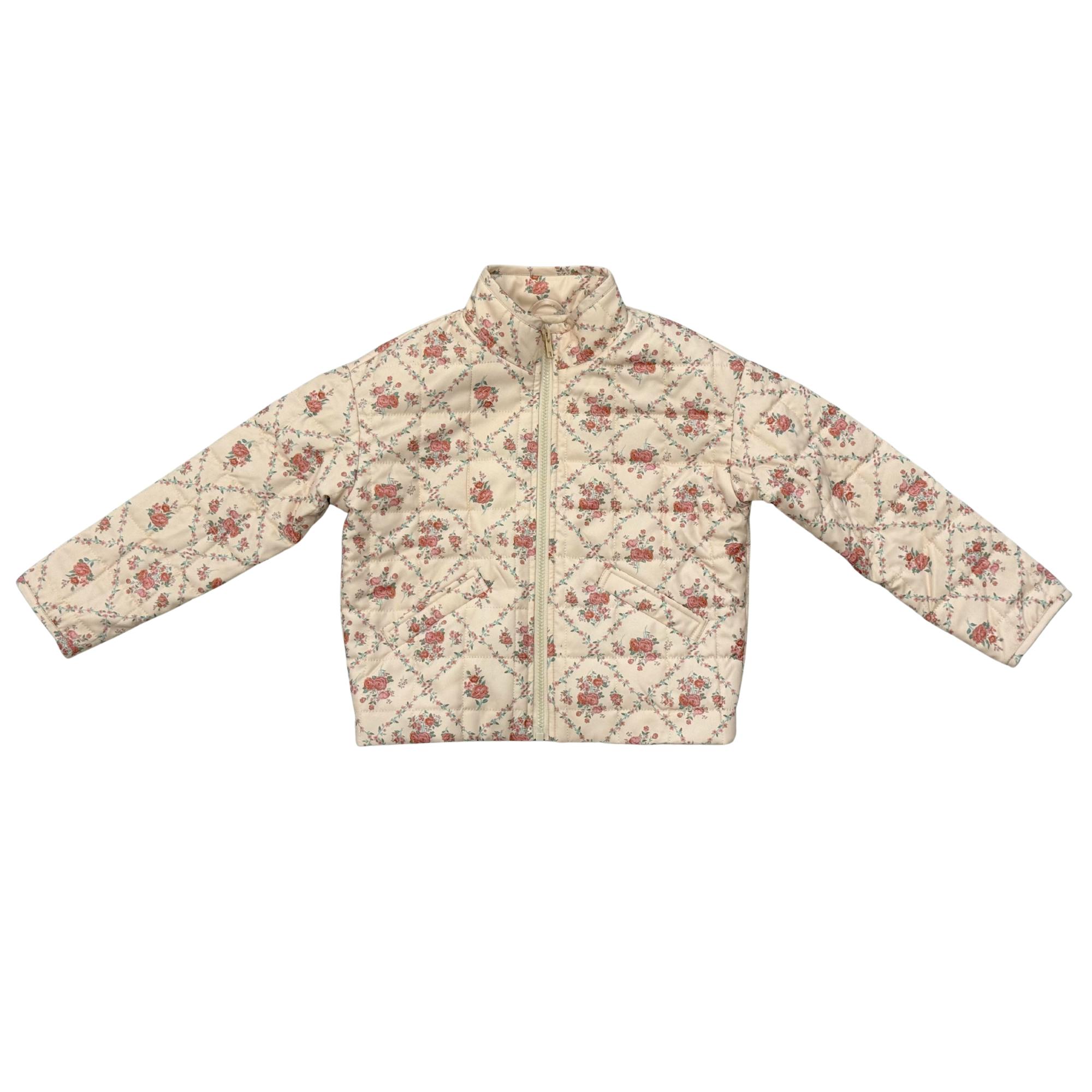 Girls Quilted Floral Bomber Jacket in Easton Diamond Rose