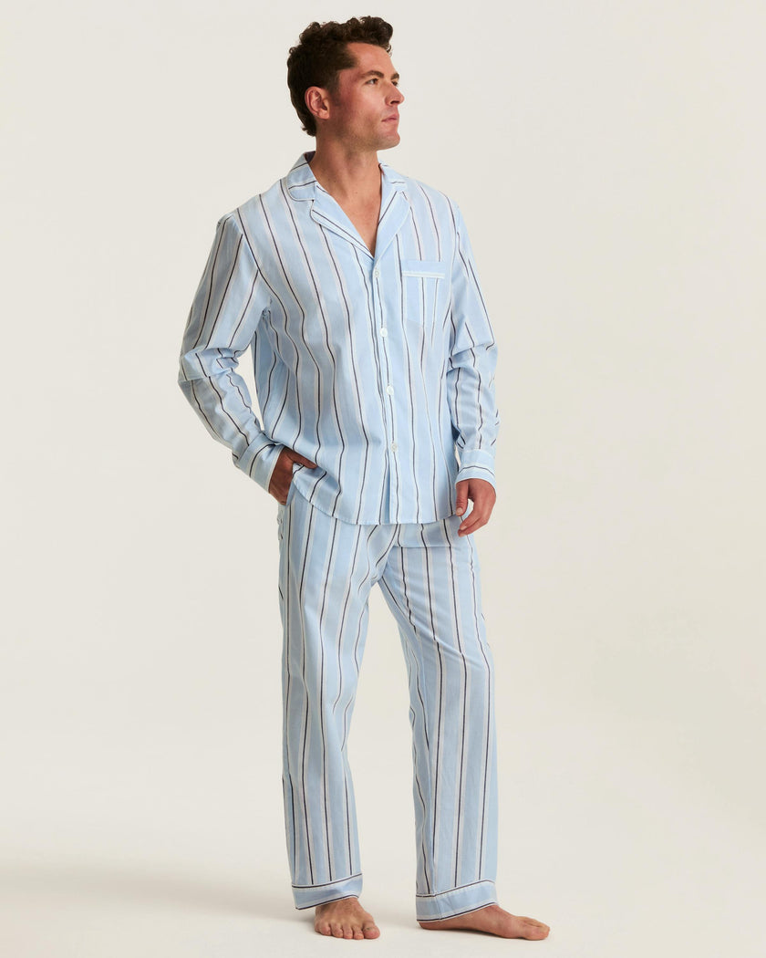 Men's Twill Pajama Set in Coastal Stripe