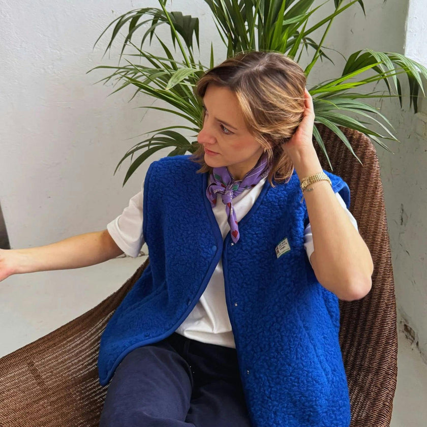 adult merino wool vest - cobalt