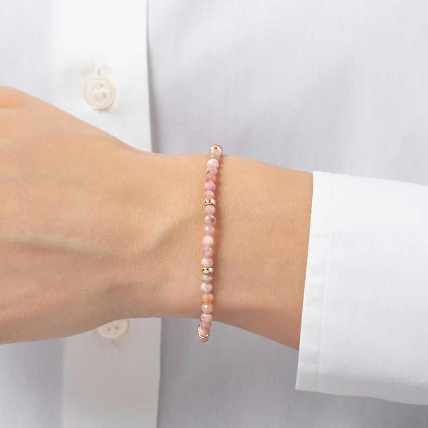 14K Gold Pink Rhodochrosite Segment Bead Bracelet