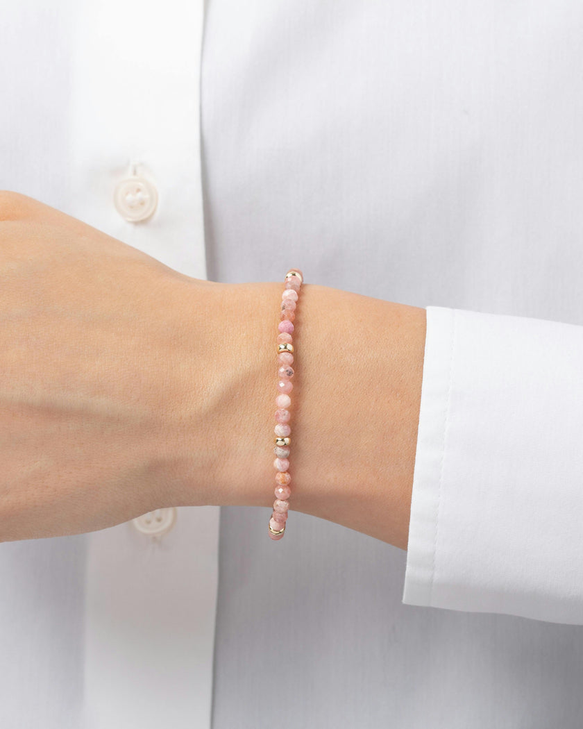 14K Gold Pink Rhodochrosite Segment Bead Bracelet