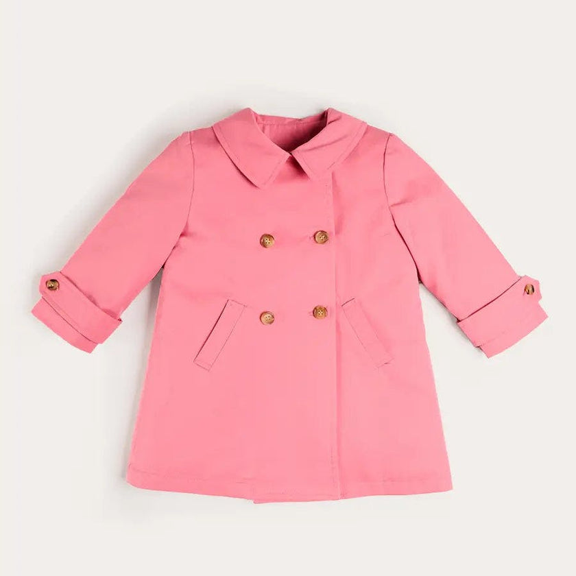 Double Breasted Margaret Floral Lined Rain Coat in Raspberry (18mths-12yrs)