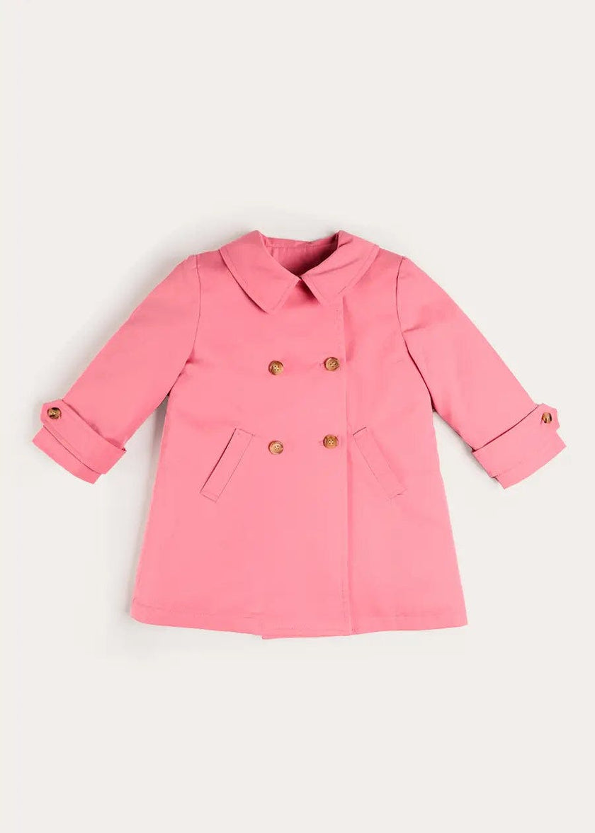 Double Breasted Margaret Floral Lined Rain Coat in Raspberry (18mths-12yrs)