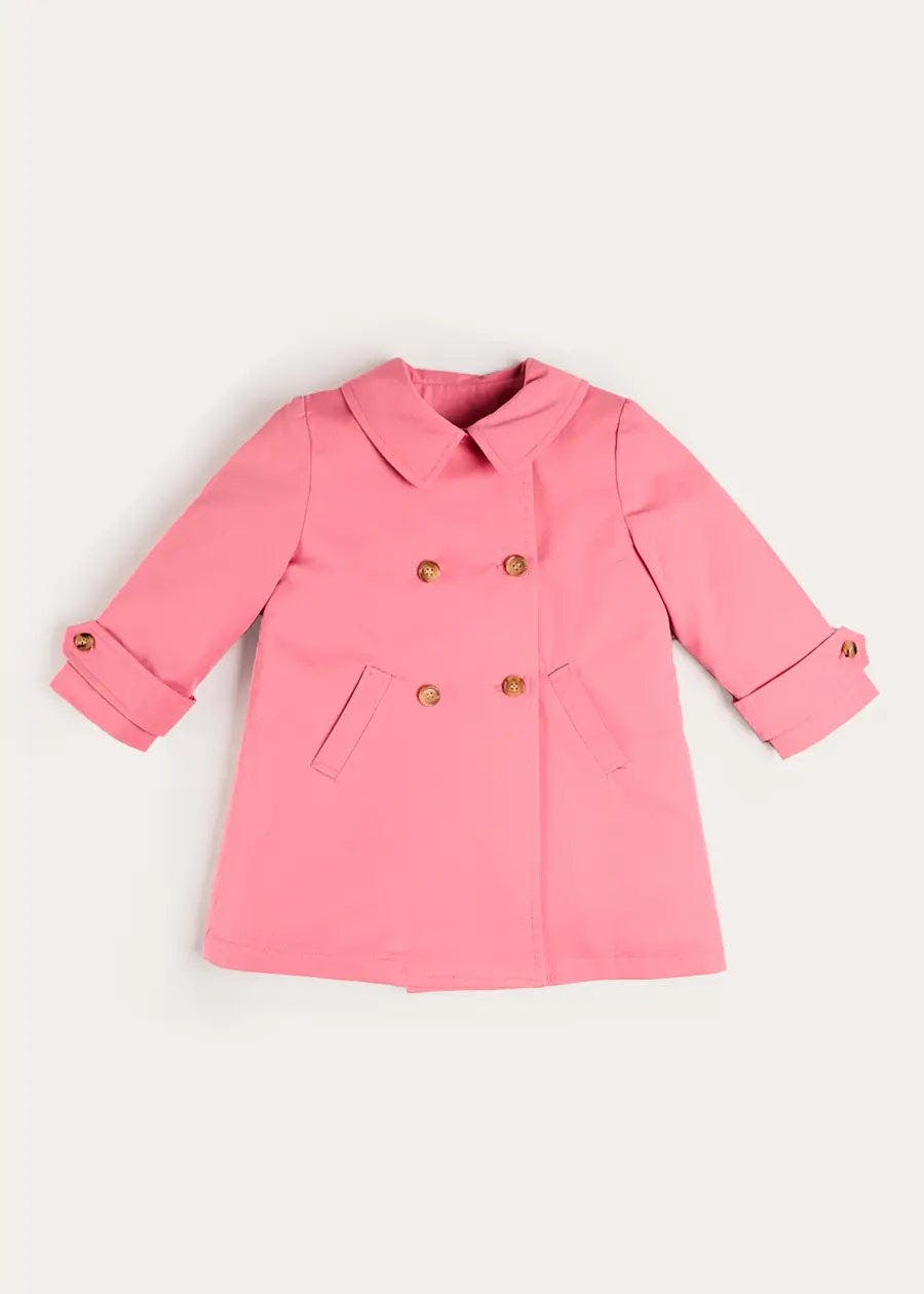 Double Breasted Margaret Floral Lined Rain Coat in Raspberry (18mths-12yrs)
