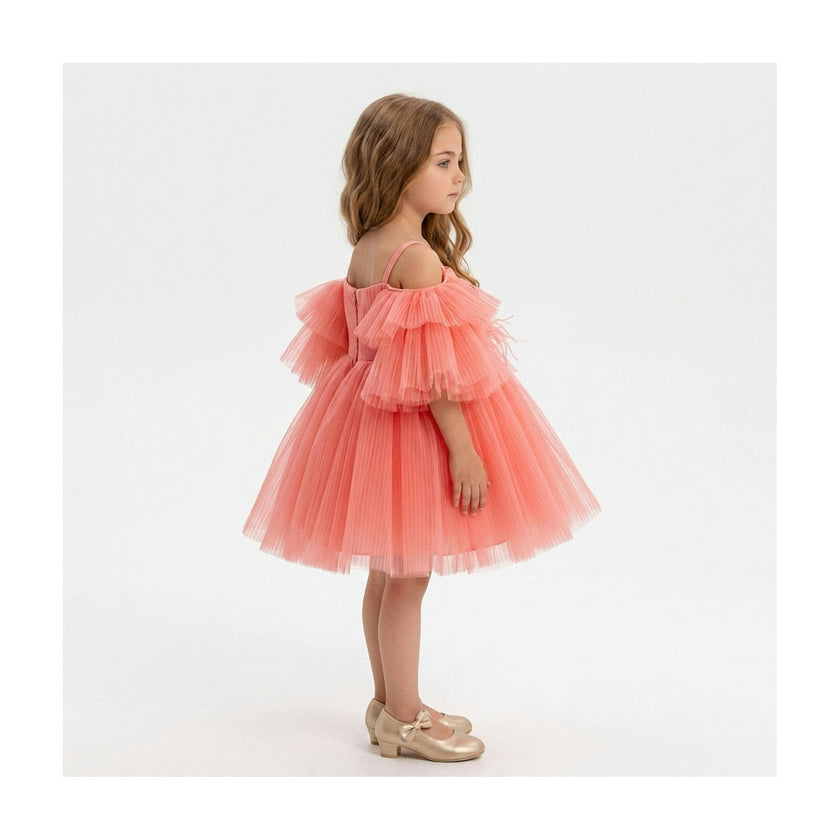 Blush Feather Fairy Tulle Flower Girl Dress
