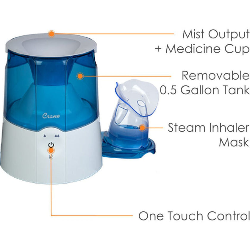 0.5 Gal. 2-in-1 Warm Mist Humidifier & Respiration Steam Inhaler for Personal Therapeutic Use