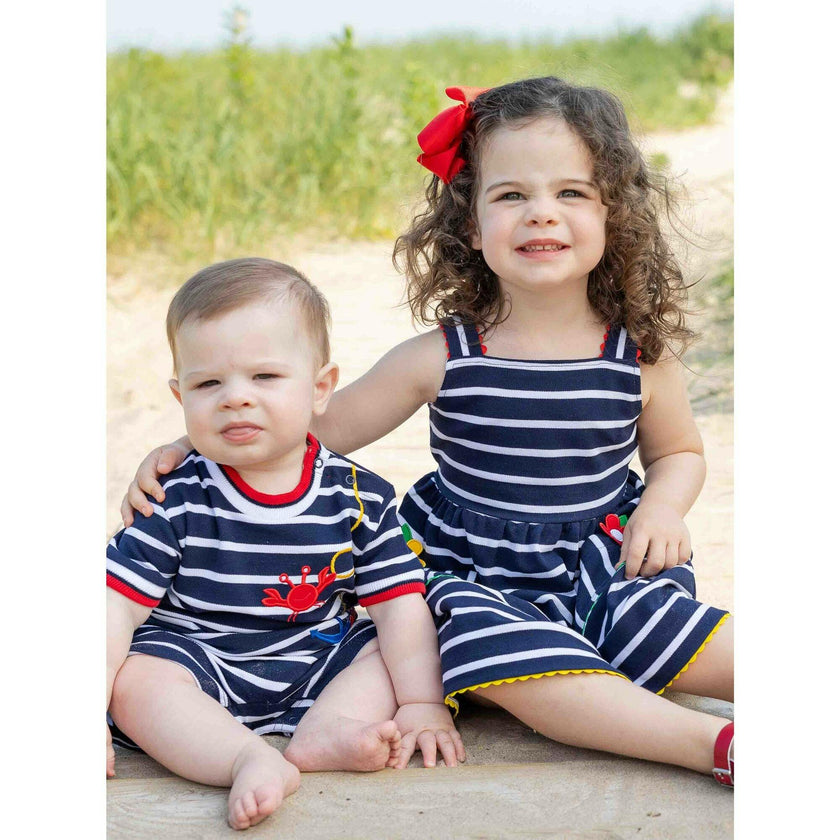 Stripe Knit Dress With Ric Rac And Flowers