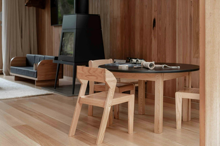Round Black Kids Table – 35" Diameter Oak Base