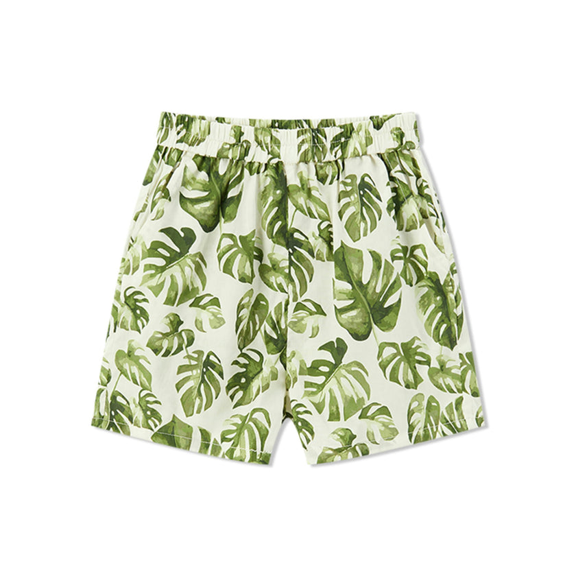 Island Leaf Collar Button-Up Shirt and Shorts Set