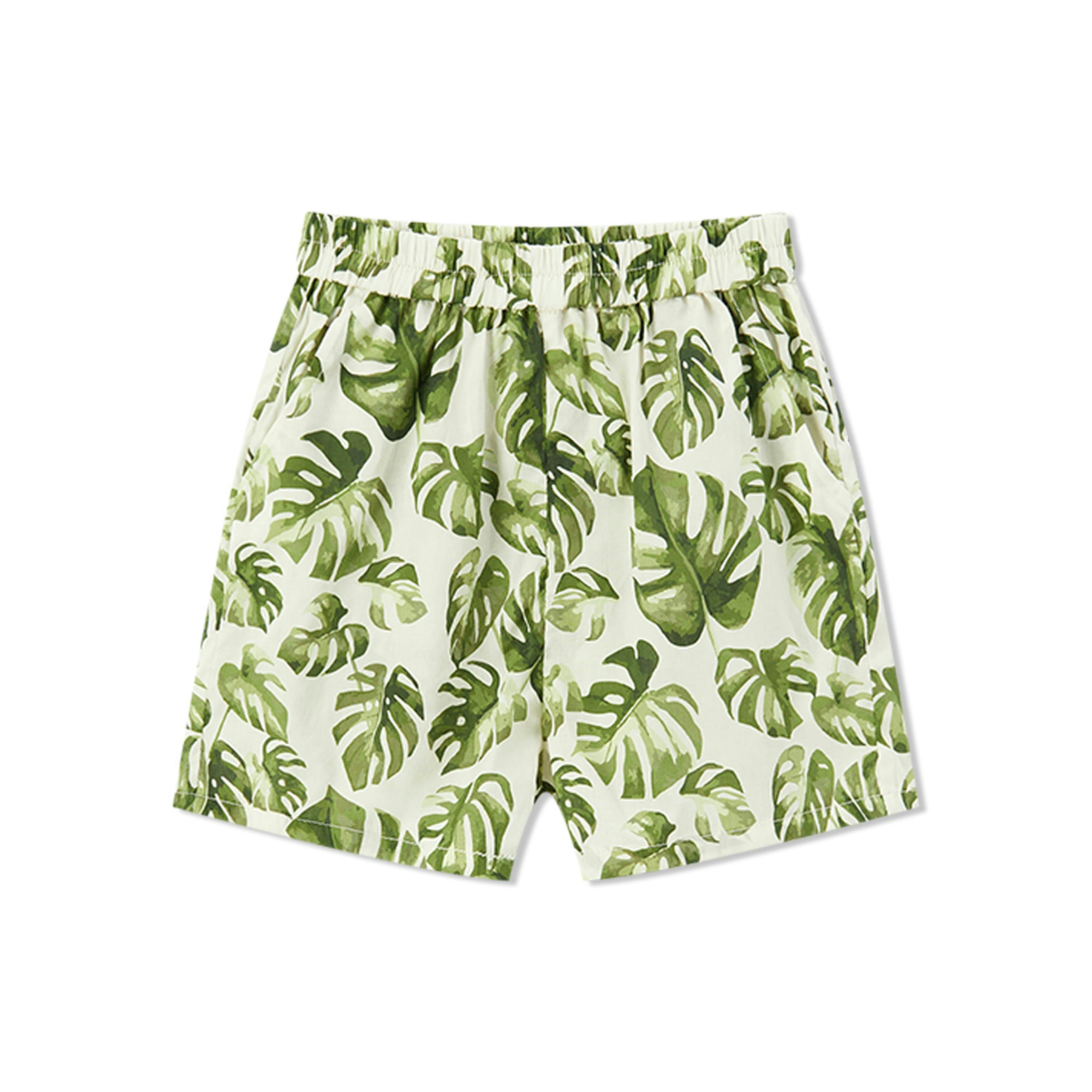 Island Leaf Collar Button-Up Shirt and Shorts Set