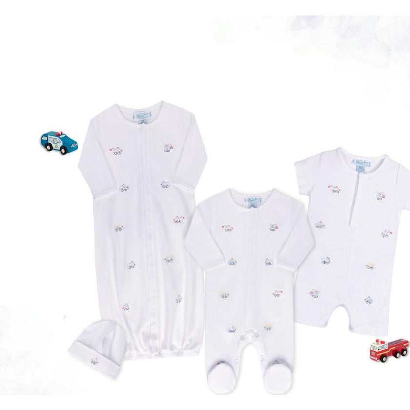 Vehicle Embroidered Cotton Gown w/Hat White
