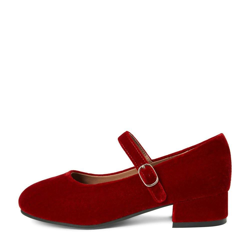 Sabine Velvet Wide Strap Round Toe Mary Jane Pumps