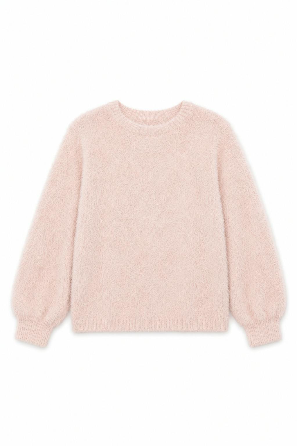 Maya Light Pink Fluffy Drop Shoulder Sweater