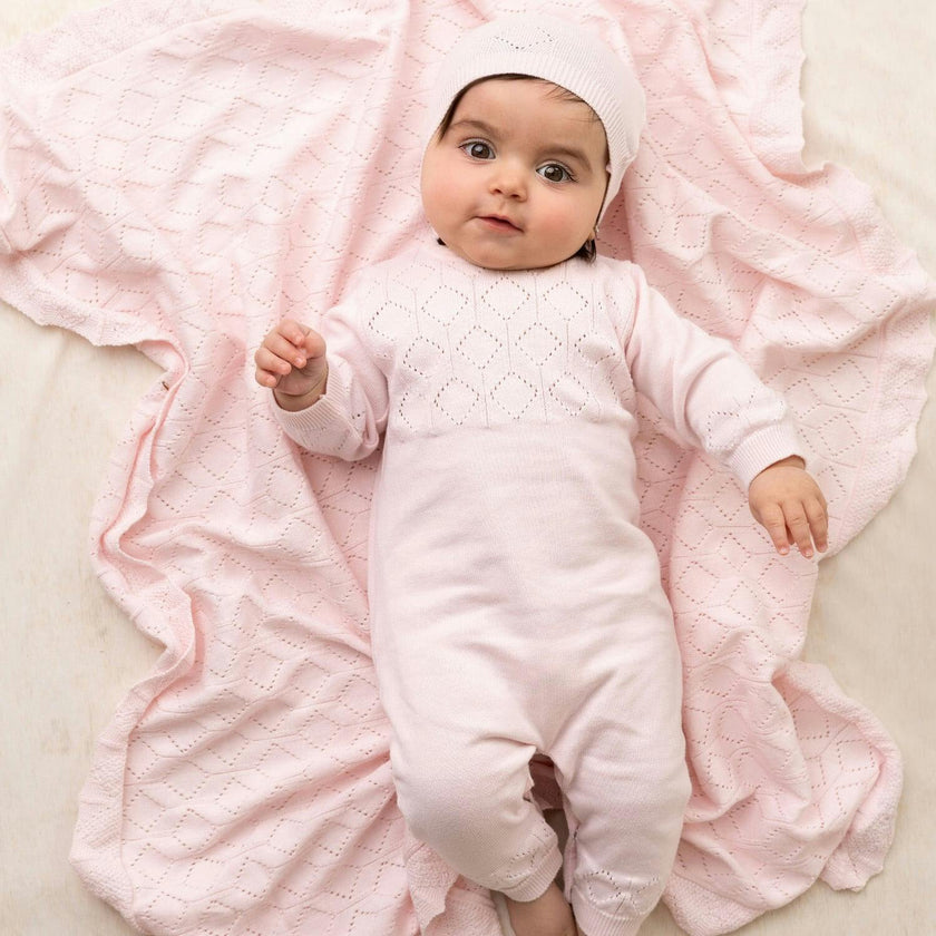 Lux Pointelle Knit Romper w/Hat