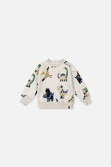 Baby Fleece Sweatshirt Beige Dinosaur Print