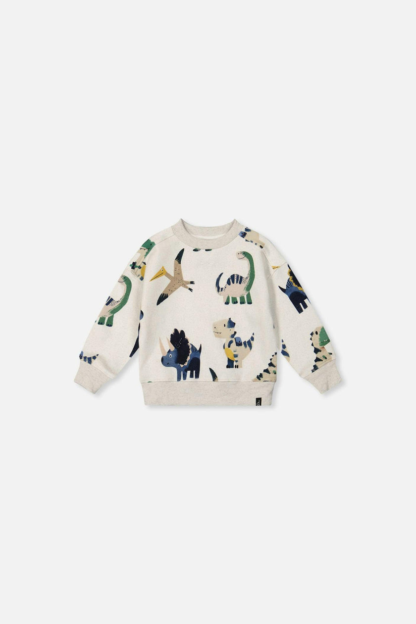 Baby Fleece Sweatshirt Beige Dinosaur Print