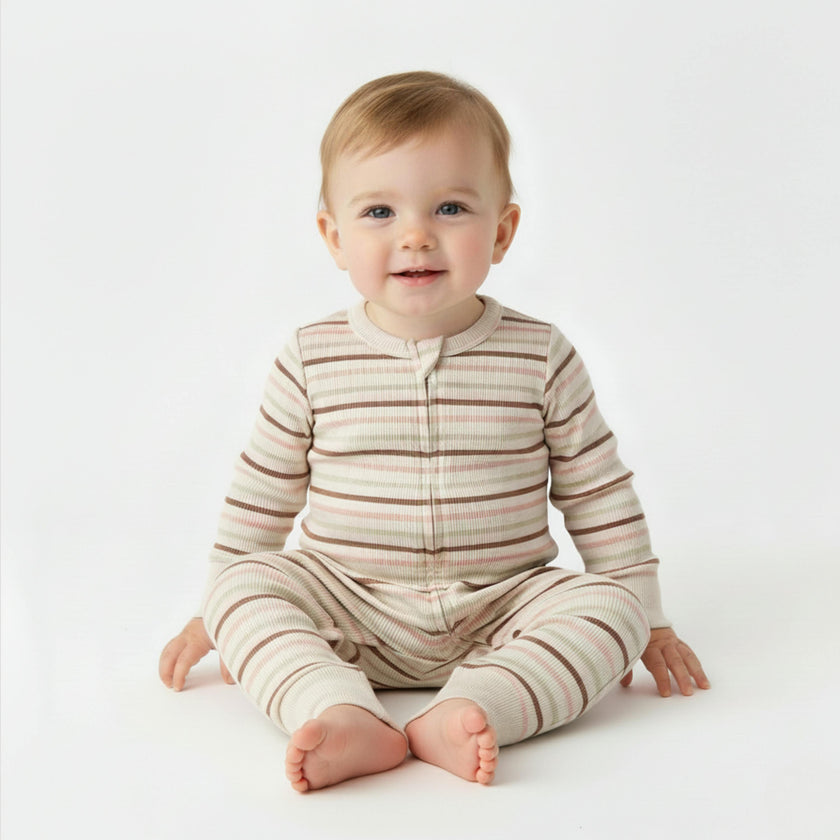 Organic 2-Way Zip Romper - Terra Stripes