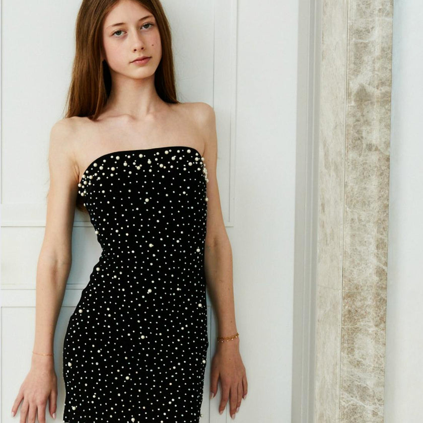 Pearl & Stud Black Mesh Iridescent Dress