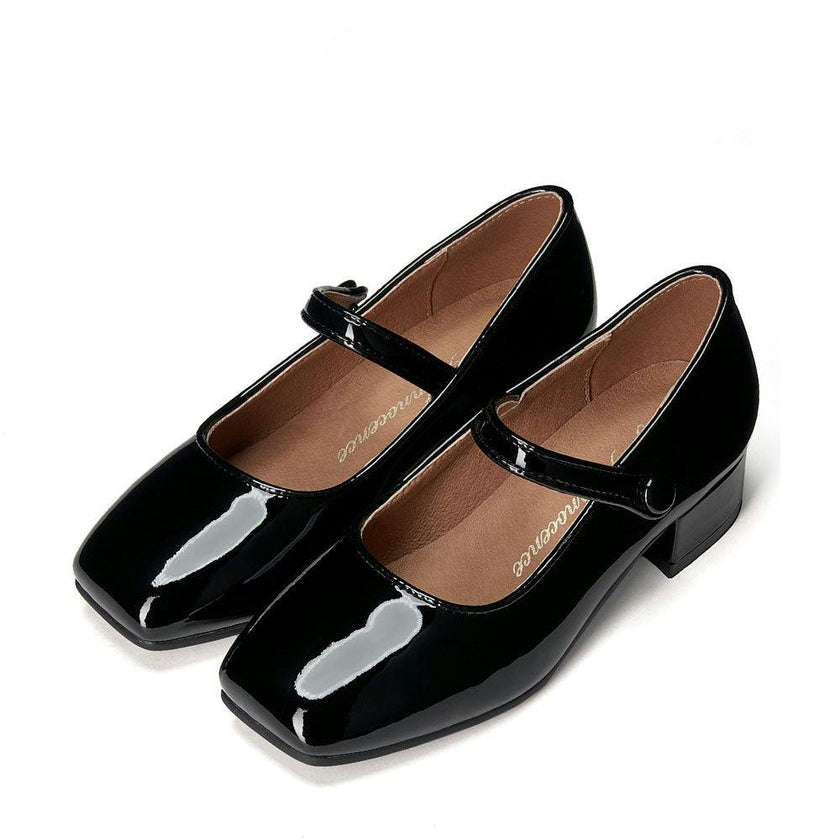 Holly Glossy Leather Heeled Square Toe Mary Jane Shoes