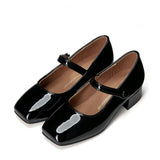 Holly Glossy Leather Heeled Square Toe Mary Jane Shoes