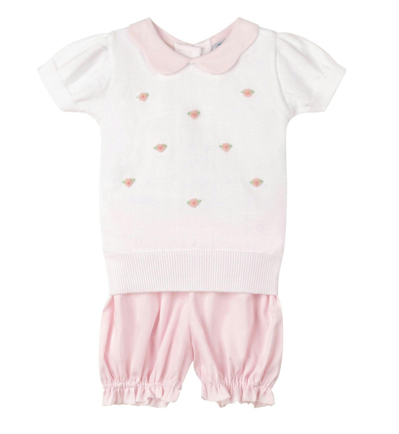 Girls Pink Daisy Sweater Set White/Pink