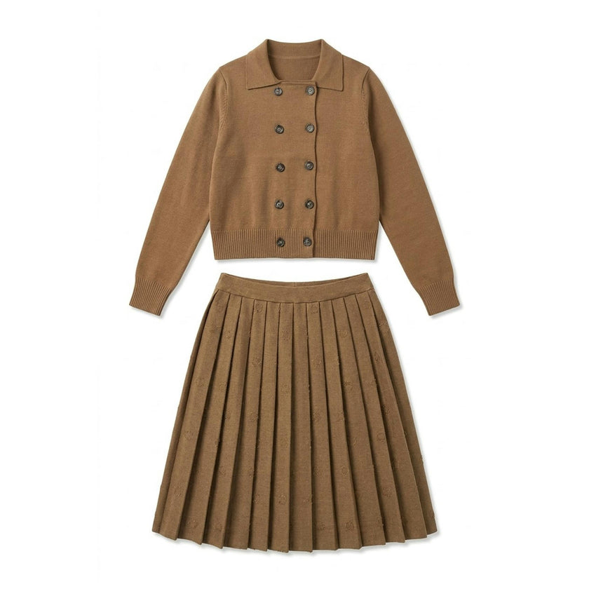 Knit Double Breast Sweater And Skirt Set