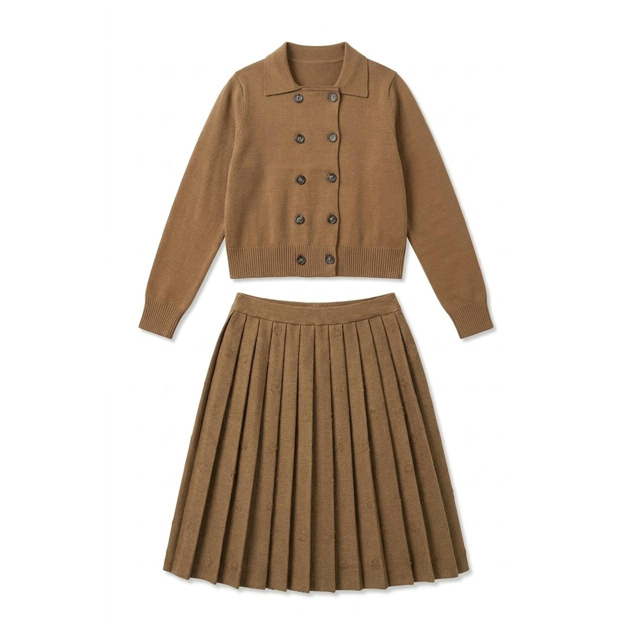 Knit Double Breast Sweater And Skirt Set